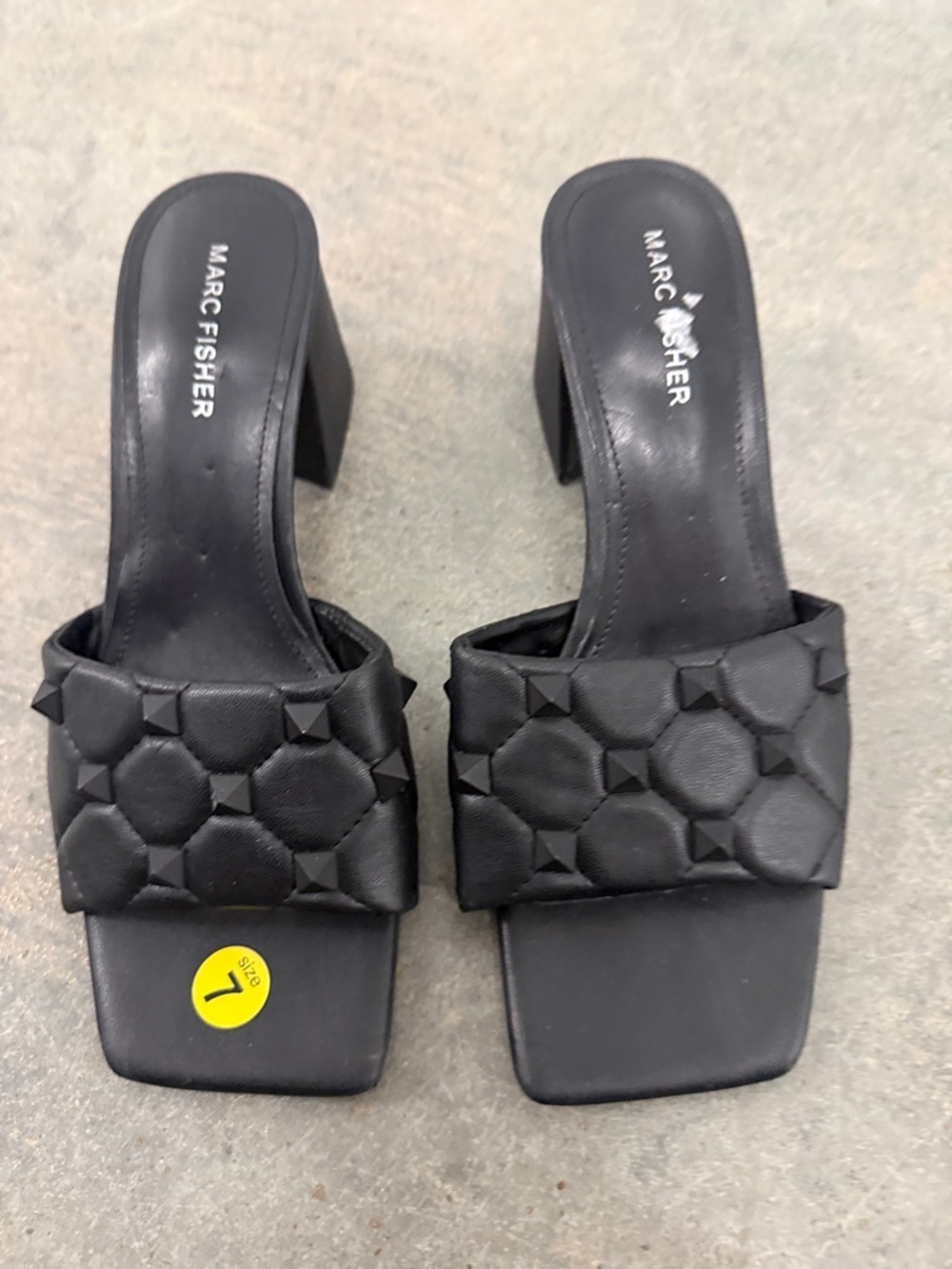 Marc Fisher Black Quilted Stud Block Heel Mules